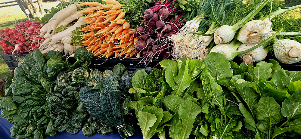 Table filled with vegetables.